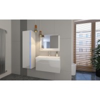 Colonne de salle de bain suspendu, collection BIRD, coloris Blanc mat et Blanc brillant, idéal pour une salle de bain moderne.