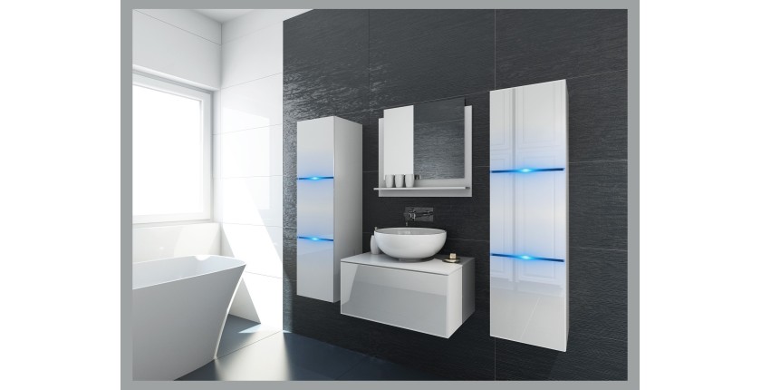 Meuble sous vasque suspendu collection OWL, coloris blanc mat et blanc brillant, idéal pour une salle de bain design