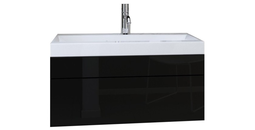 Meuble sous vasque suspendu collection RAVEN, coloris noir mat et noir brillant, idéal pour une salle de bain design