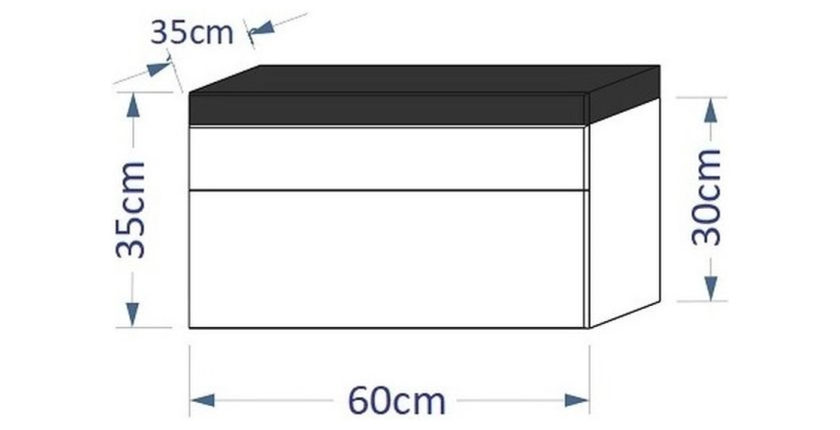 Meuble sous vasque suspendu collection RAVEN, coloris blanc mat et brillant, avec vasque et siphon inclus