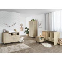 Table de chevet robuste pour chambre bébé et enfant avec tiroir et niche, collection DANAÉ Coloris chêne clair