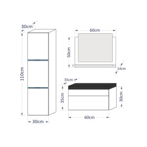 Ensemble meubles de salle de bain collection RAVEN, coloris blanc mat et brillant, avec vasque 60cm et une colonne