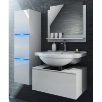 Ensemble meubles de salle de bain collection OWL, coloris blanc mat et brillant avec une colonne