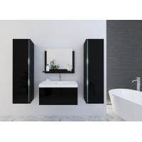 Ensemble meubles de salle de bain collection BIRD, coloris noir mat et brillant avec deux colonnes