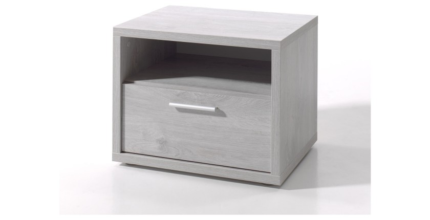 Table de chevet pour chambre bébé et enfant avec tiroir et niche, collection MATHEO Coloris gris effet bois