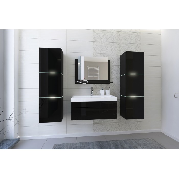 Ensemble meubles de salle de bain collection OWL, coloris noir mat et brillant avec deux colonnes et vasque 60cm