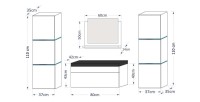 Ensemble meubles de salle de bain blanc collection OWL. 2 Colonnes, meuble sous vasque, vasque 80cm, miroir, siphon et leds.