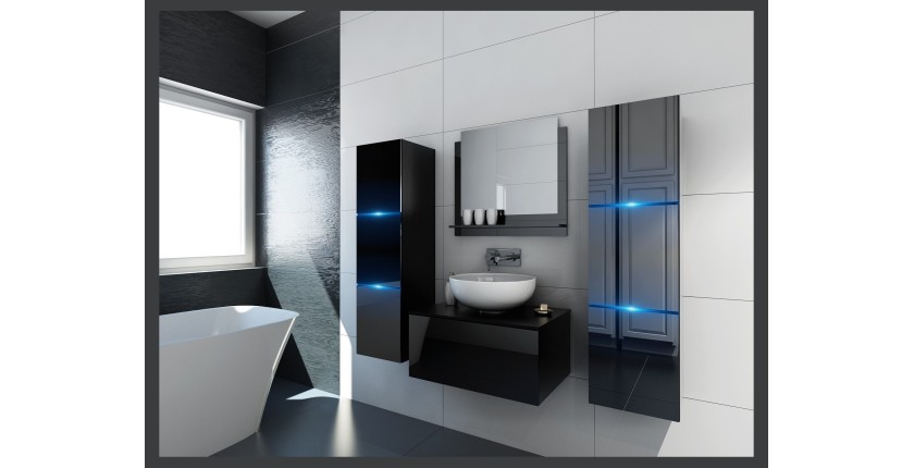 Ensemble meubles de salle de bain collection OWL, coloris noir mat et brillant avec deux colonnes sans vasque