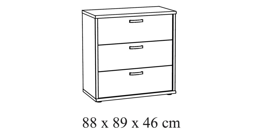 Commode 3 tiroirs avec module 3 étagères coloris chêne clair collection DANY.