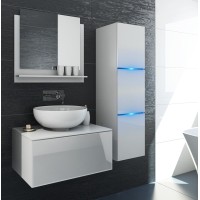 Ensemble meubles de salle de bain collection OWL, coloris blanc mat et brillant avec une colonne sans vasque