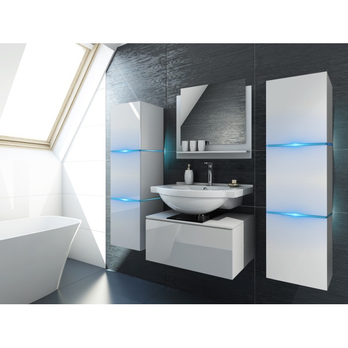 Ensemble meubles de salle de bain collection OWL, coloris blanc mat et brillant avec deux colonnes 37x110x35 sans vasque