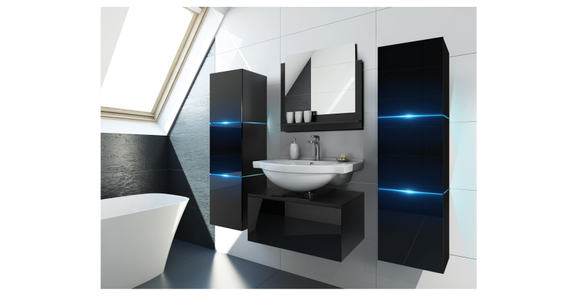 Ensemble meubles de salle de bain collection OWL, coloris noir mat et brillant avec deux colonnes 37x110x35 sans vasque