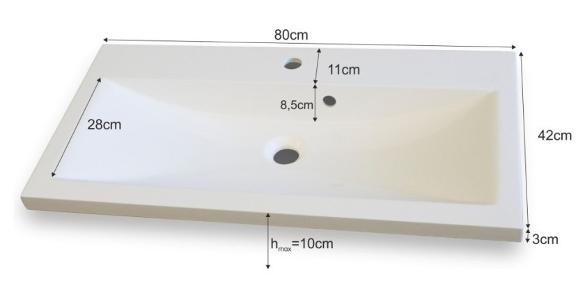 Ensemble meubles de salle de bain blanc collection OWL. 2 Colonnes, meuble sous vasque, vasque 80cm, miroir, siphon et leds.