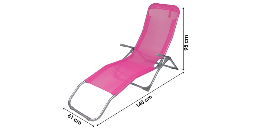 Chaise longue / bain de soleil coloris Rose 185x95x61cm