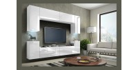 Ensemble meubles de salon suspendus collection CEPTO 240cm, 8 portes, coloris blanc brillant