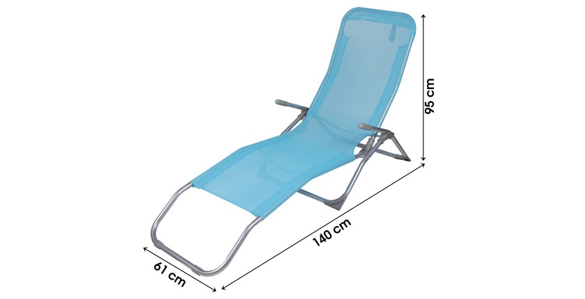 Chaise longue / bain de soleil coloris Bleu turquoise 185x95x61cm