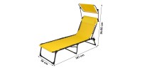 Chaise longue / bain de soleil avec pare soleil et coussin coloris jaune 190x25x57cm