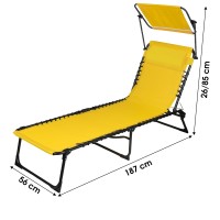 Chaise longue / bain de soleil avec pare soleil et coussin coloris jaune 190x25x57cm