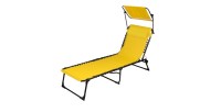 Chaise longue / bain de soleil avec pare soleil et coussin coloris jaune 190x25x57cm