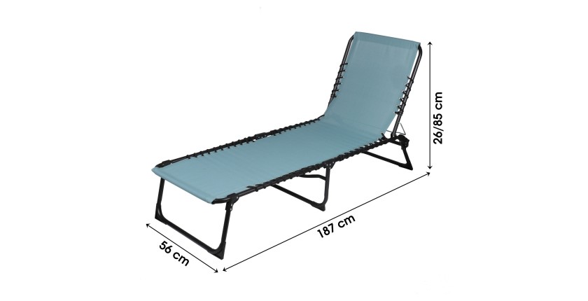 Chaise longue / bain de soleil coloris Bleu gris 190x85x55cm