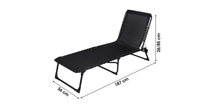 Chaise longue / bain de soleil coloris noir 190x85x55cm