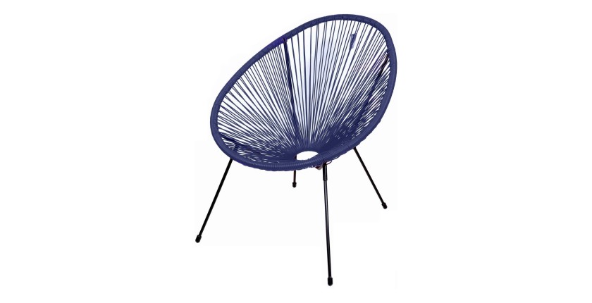 Fauteuil de jardin rond en résine coloris bleu, dimension 95x83x73cm