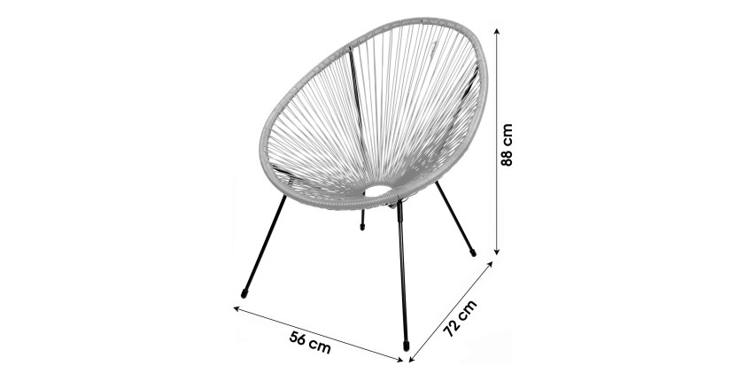 Fauteuil de jardin rond en résine coloris gris, dimension 95x83x73cm