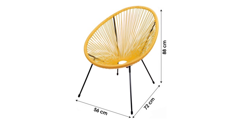 Fauteuil de jardin rond en résine coloris jaune, dimension 95x83x73cm