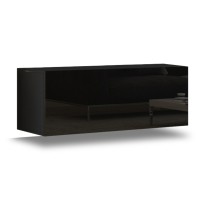 Ensemble de meubles de salon noir suspendus collection CEPTO 256cm, 6 portes, 4 étagères, leds, modulables.