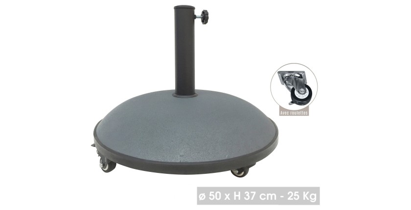 Pied de parasol en ciment gris foncé 25KG dimension 50x37cm diamètre intérieur 35/38/48mm