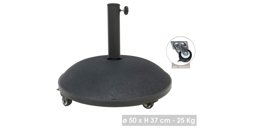 Pied de parasol en ciment noir 25KG dimension 50x37cm diamètre intérieur 35/38/48mm