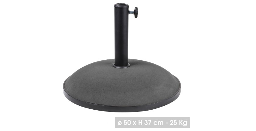 Pied de parasol en ciment gris foncé 25KG dimension 50x37cm diamètre intérieur 35/38/48mm