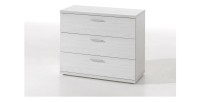 Commode robuste 3 tiroirs coloris blanc effet bois collection OLGA.