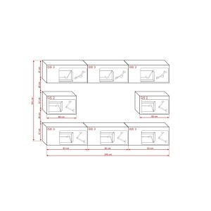 Ensemble de meubles de salon blanc et noir suspendus collection CEPTO 249cm, 8 portes, modulables.