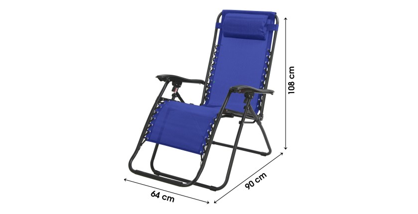 Fauteuil relax d'extérieur coloris bleu, dimension 176x108x64cm