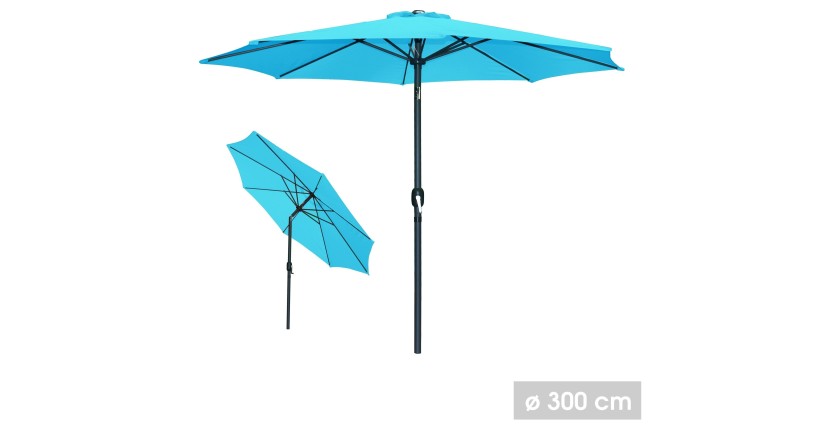 Parasol inclinable rond bleu turquoise diamètre 300cm