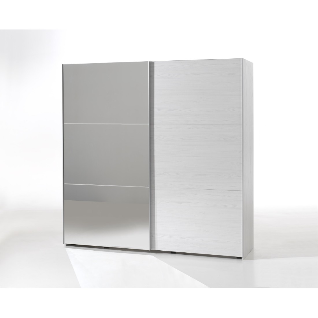 Armoire 200 cm pour chambre avec 2 portes coulissantes dont une avec miroir, collection OLGA, blanc effet bois