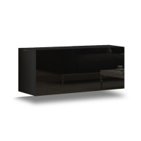 Ensemble de meubles de salon noir suspendus collection CEPTO. 256cm, 10 meubles, 10 portes, leds