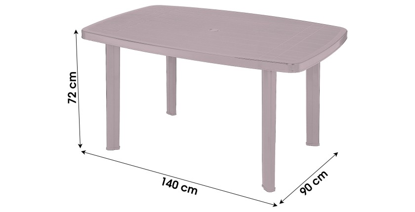 Table d'extérieur coloris taupe en PVC dimension 140x90cm