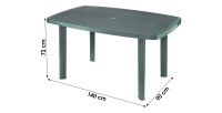 Table d'extérieur coloris vert en PVC dimension 140x90cm