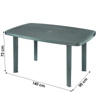 Table d'extérieur coloris vert en PVC dimension 140x90cm