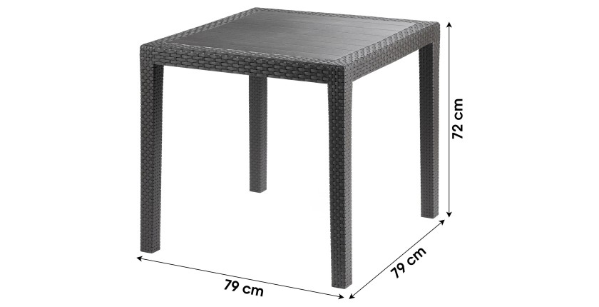 Table d'extérieur coloris gris anthracite en PVC dimension 79x79cm