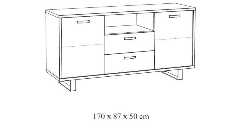 Buffet design 170cm 2 portes et 2 tiroirs pour salon couleur chêne clair collection NEWTON