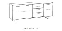 Buffet design XL 220cm 3 portes et 2 tiroirs pour salon couleur chêne doré collection NEWTON