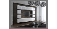 Ensemble de meubles de salon blanc suspendus collection CEPTO XVII 249cm, 10 meubles, leds, modulables.