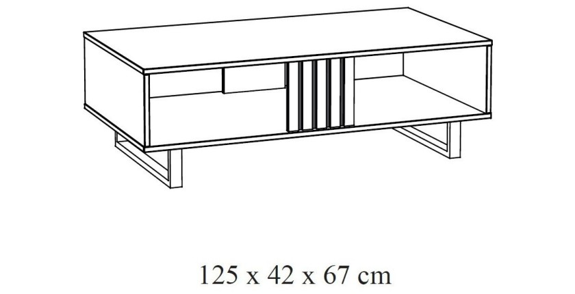 Table basse robuste collection LOFT Coloris chêne clair. Pieds en métal noir