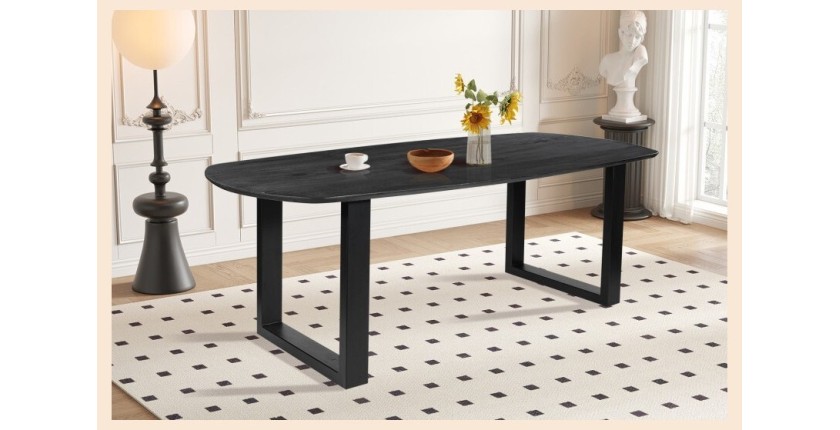 Table à manger FRANCHIA en bois massif exotique mangolia noir - L220cm