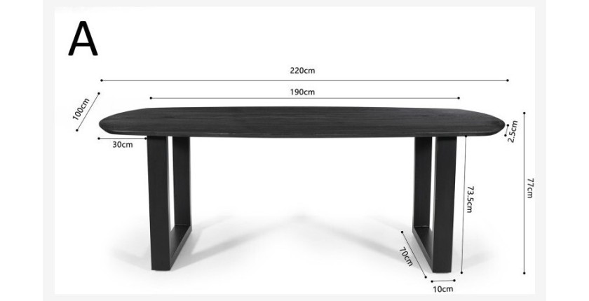 Table à manger FRANCHIA en bois massif exotique mangolia noir - L220cm