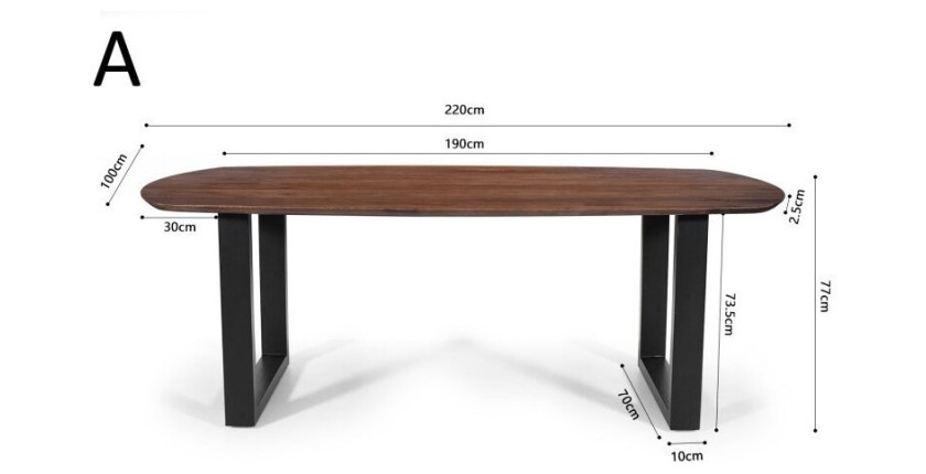 Table à manger FRANCHIA en bois massif exotique mangolia brun - L220cm