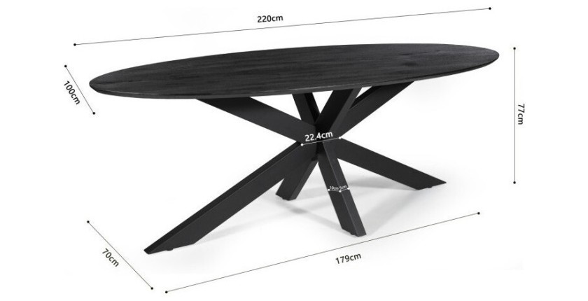 Table à manger FRANCHIA longueur 220cm en bois brut exotique mangolia noir